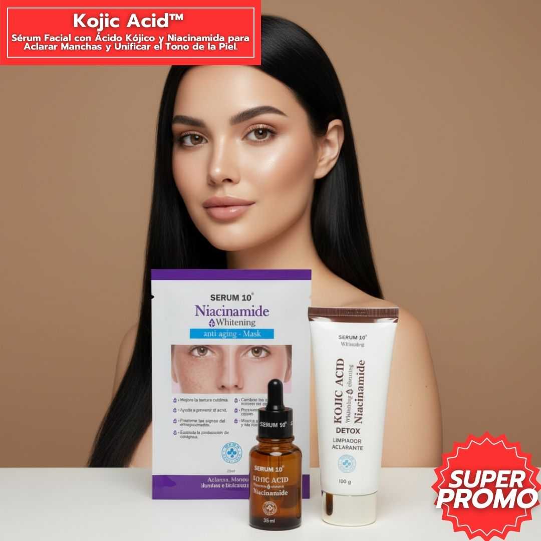 Combo Kojic Acid™: Combo Facial Antimanchas con Ácido Kójico y Niacinamida que Ilumina, Unifica el Tono.