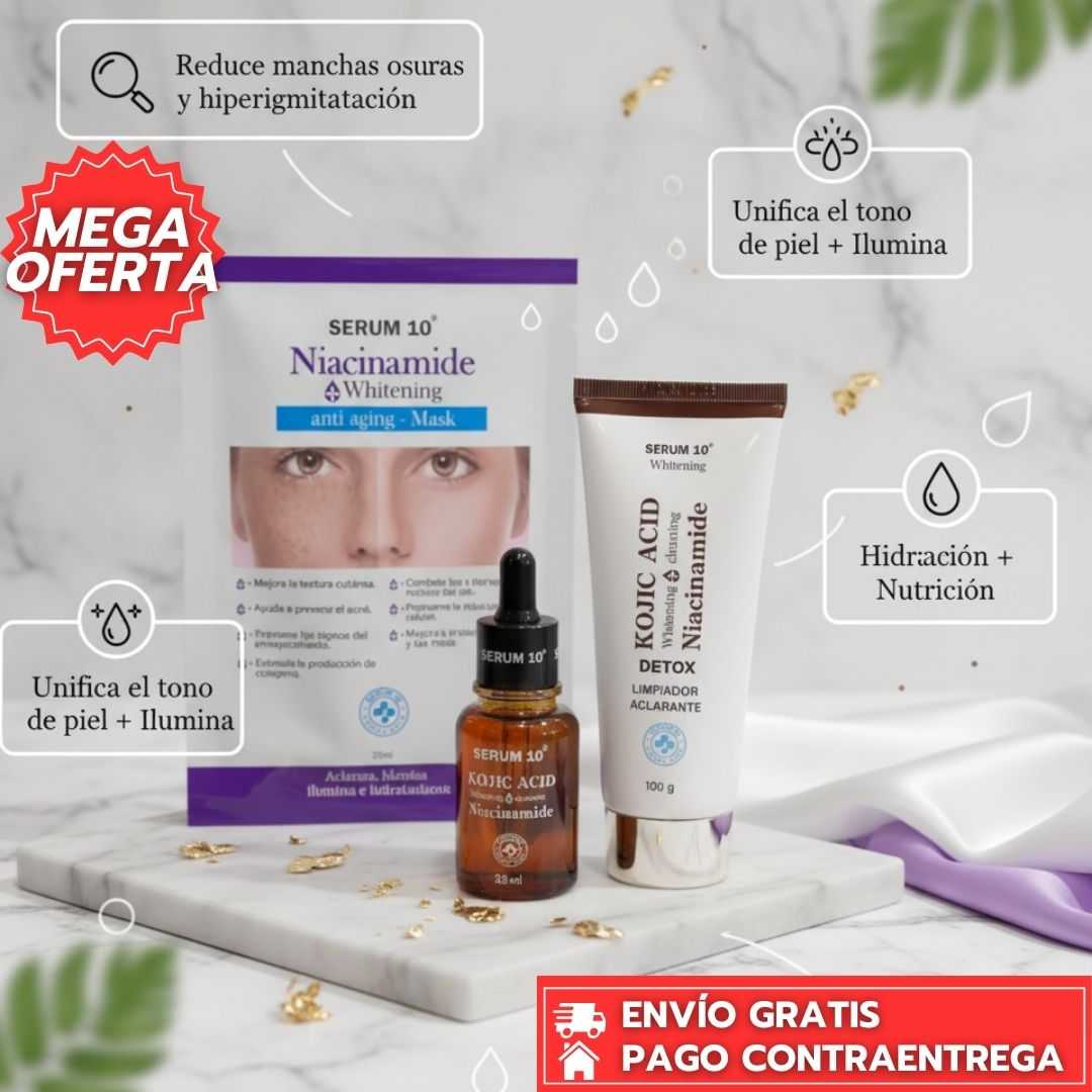 Combo Kojic Acid™: Combo Facial Antimanchas con Ácido Kójico y Niacinamida que Ilumina, Unifica el Tono.