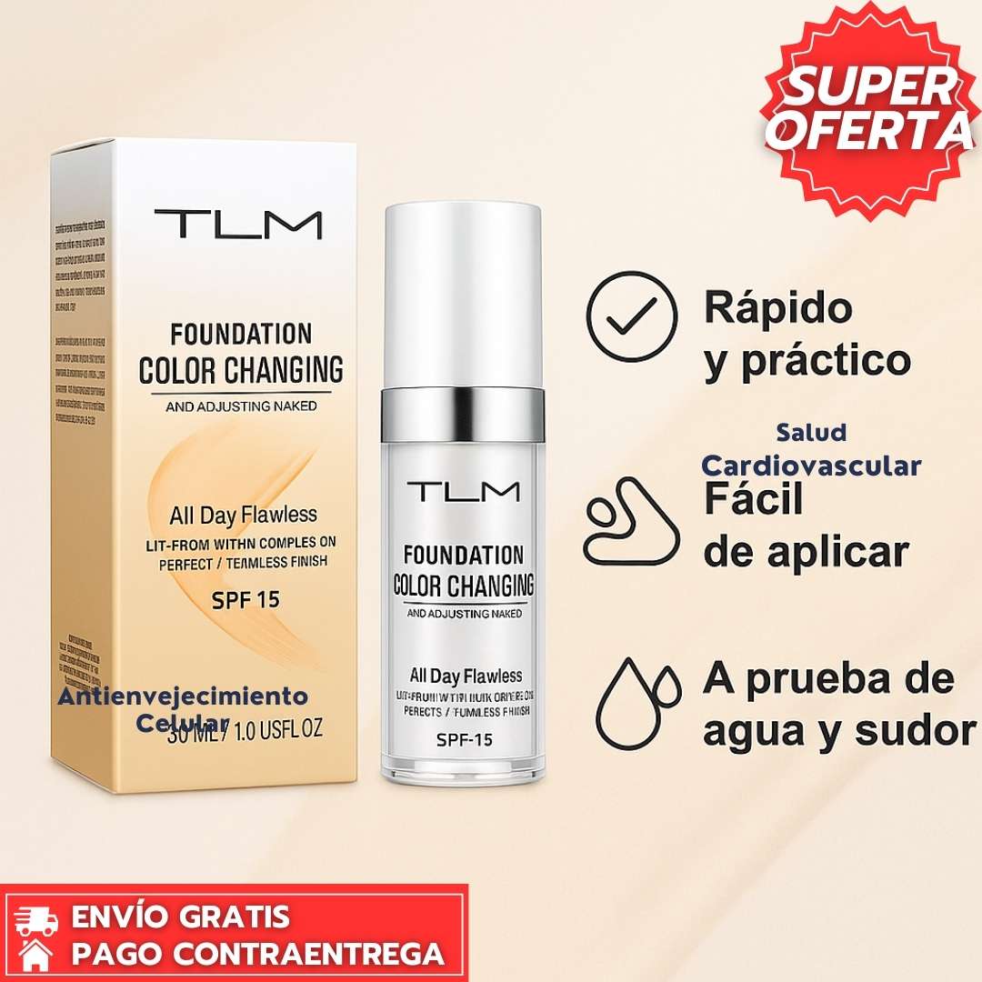 TLM™️: Base de Maquillaje que se Adapta al Tono Natural de tu Piel para un Acabado Uniforme con Protección SPF 15.