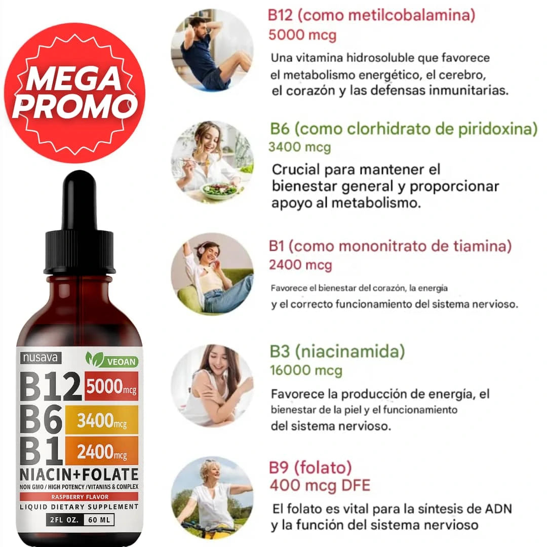 Oferta Especial 2x1: Vytal B™: Suplemento Líquido de Complejo B12 B6 B1 de Alta Absorción.